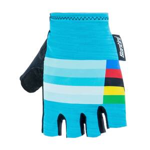 SANTINI Cyklistické rukavice krátkoprsté - UCI RAINBOW - svetlo modrá L