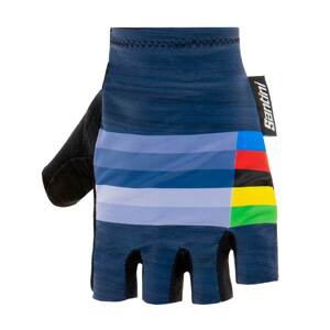 SANTINI Cyklistické rukavice krátkoprsté - UCI RAINBOW - modrá M