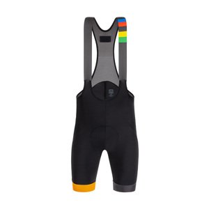 SANTINI Cyklistické nohavice krátke s trakmi - EYES - oranžová/čierna