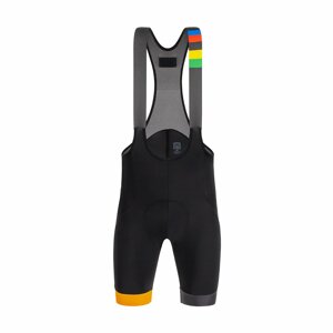 SANTINI Cyklistické nohavice krátke s trakmi - EYES - čierna/oranžová 3XL