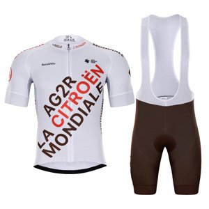BONAVELO Cyklistický krátky dres a krátke nohavice - AG2R CITROËN 2022  - modrá/biela/hnedá