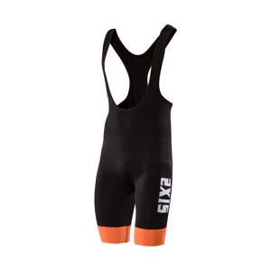 SIX2 Cyklistické nohavice krátke s trakmi - SLP STRIPES - čierna/oranžová