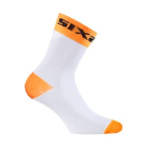 SIX2 Cyklistické ponožky klasické - WHITE SHORT - biela/oranžová