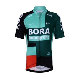 BONAVELO Cyklistický dres s krátkym rukávom - BORA 2022 KIDS - zelená/červená/čierna XS-125cm