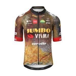 AGU Cyklistický dres s krátkym rukávom - JUMBO-VISMA 2022 - hnedá/žltá/čierna/modrá/červená XL