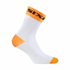 SIX2 Cyklistické ponožky klasické - WHITE SHORT - biela/oranžová 35-38