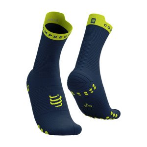 COMPRESSPORT Cyklistické ponožky klasické - PRO RACING V4.0 RUN HIGH - modrá/žltá 45-48