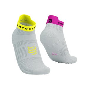 COMPRESSPORT Cyklistické ponožky členkové - PRO RACING V4.0 RUN LOW - biela/ružová/žltá 35-38