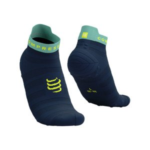 COMPRESSPORT Cyklistické ponožky členkové - PRO RACING V4.0 ULTRALIGHT RUN LOW - modrá/svetlo zelená 39-41