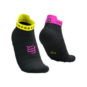 COMPRESSPORT Cyklistické ponožky členkové - PRO RACING V4.0 ULTRALIGHT RUN LOW - čierna/žltá/ružová 39-41