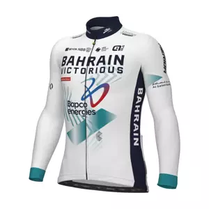 ALÉ Cyklistický dres s dlhým rukávom zimný - BAHRAIN VICTORIOUS 2024 - biela/modrá XL