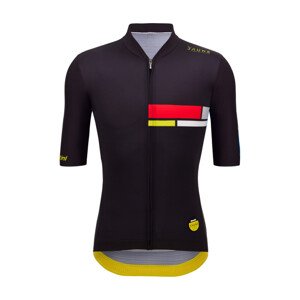 SANTINI Cyklistický dres s krátkym rukávom - TDF MAILLOT JAUNE ALPE D'HUEZ - čierna/viacfarebná M