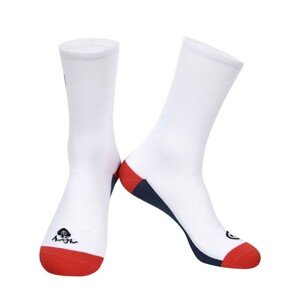MONTON Cyklistické ponožky klasické - SKULL BADCAT LADY - biela/červená/modrá