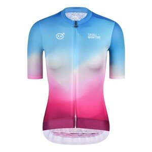 MONTON Cyklistický dres s krátkym rukávom - SKULL NORTHERNLIGHTS LADY - bordová/ružová/modrá L